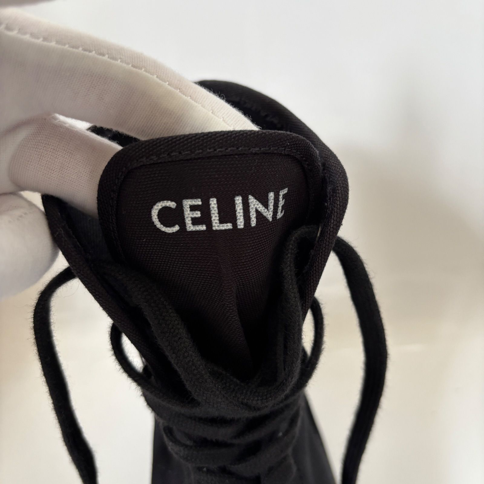 美品 CELINE/セリーヌ キャンバス レザー バルギー レースアップ