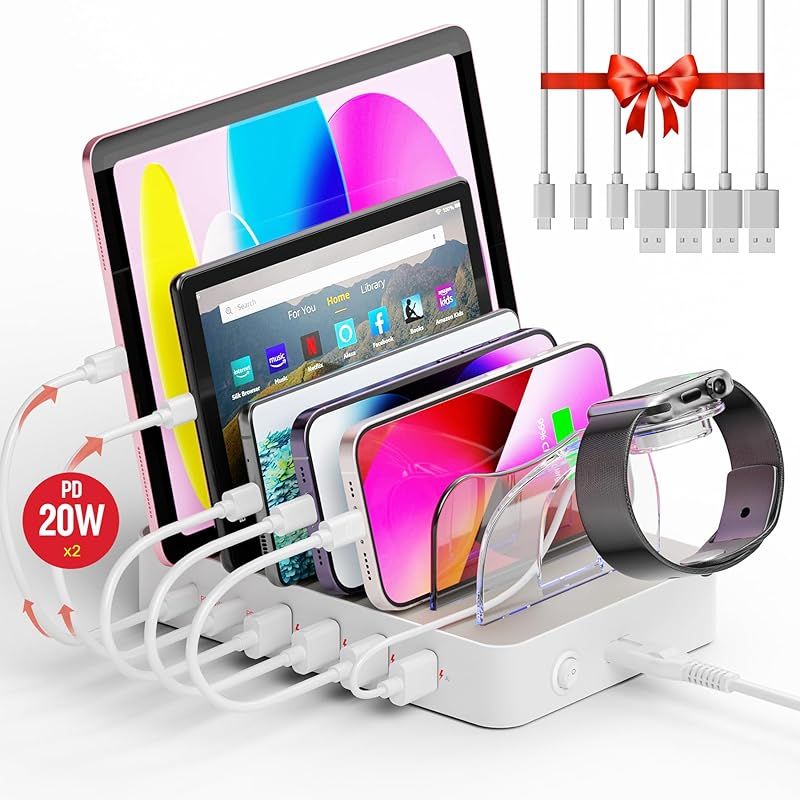 Unitek 2024 USB PD充電ステーション 6ポート PD20W*2+USB A*4 卓上充電スタンド 60W PSE認証済 6台同時充電 1.5A/2.4A/3A スマートIC搭載 複数台対応 Android/iPhone/iPad/airpo 0
