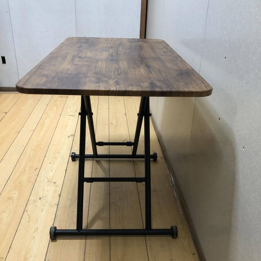 【送料無料】ガス昇降式 折りたたみテーブル キャスター付き デスク 250802 送料無料】ガス昇降式 折りたたみテーブル 高さ調整 木目調 幅100×奥行