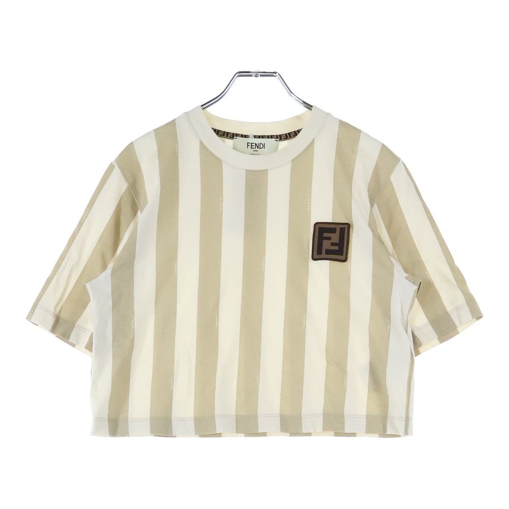 FENDI フェンディ 24SS ペカン ストライプ クルーネック 半袖Tシャツカットソー ブラウン|ベージュ レディース FS9662