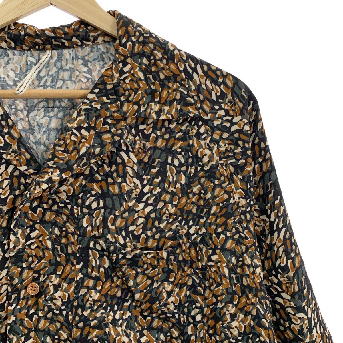 m s braque | エムズブラック | レーヨン 総柄 オープンカラーシャツ | 36 | ブラウン|グレー系 | メンズ