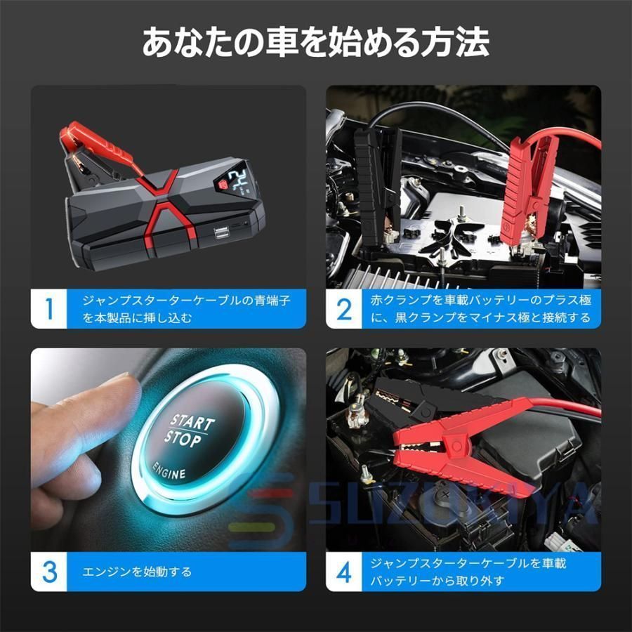 車用 ジャンプスターター 30000mAh 大容量 モバイルバッテリー 12V 12V車 車・バイク・自転車 ジャンプスターター緊急始動12v自動車用