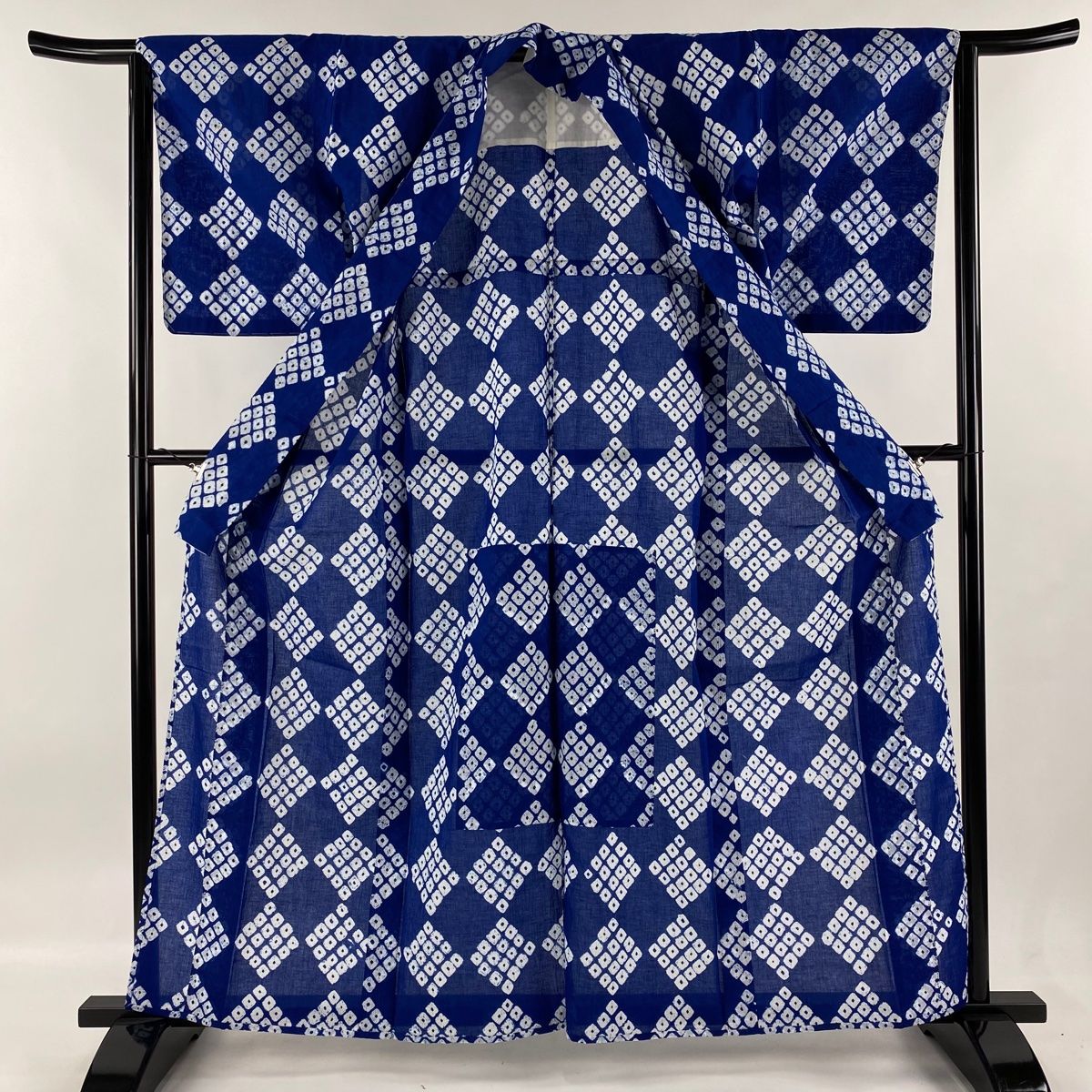 浴衣 身丈161cm 裄丈63cm S 絞り浴衣 菱文 幾何学模様 青 綿