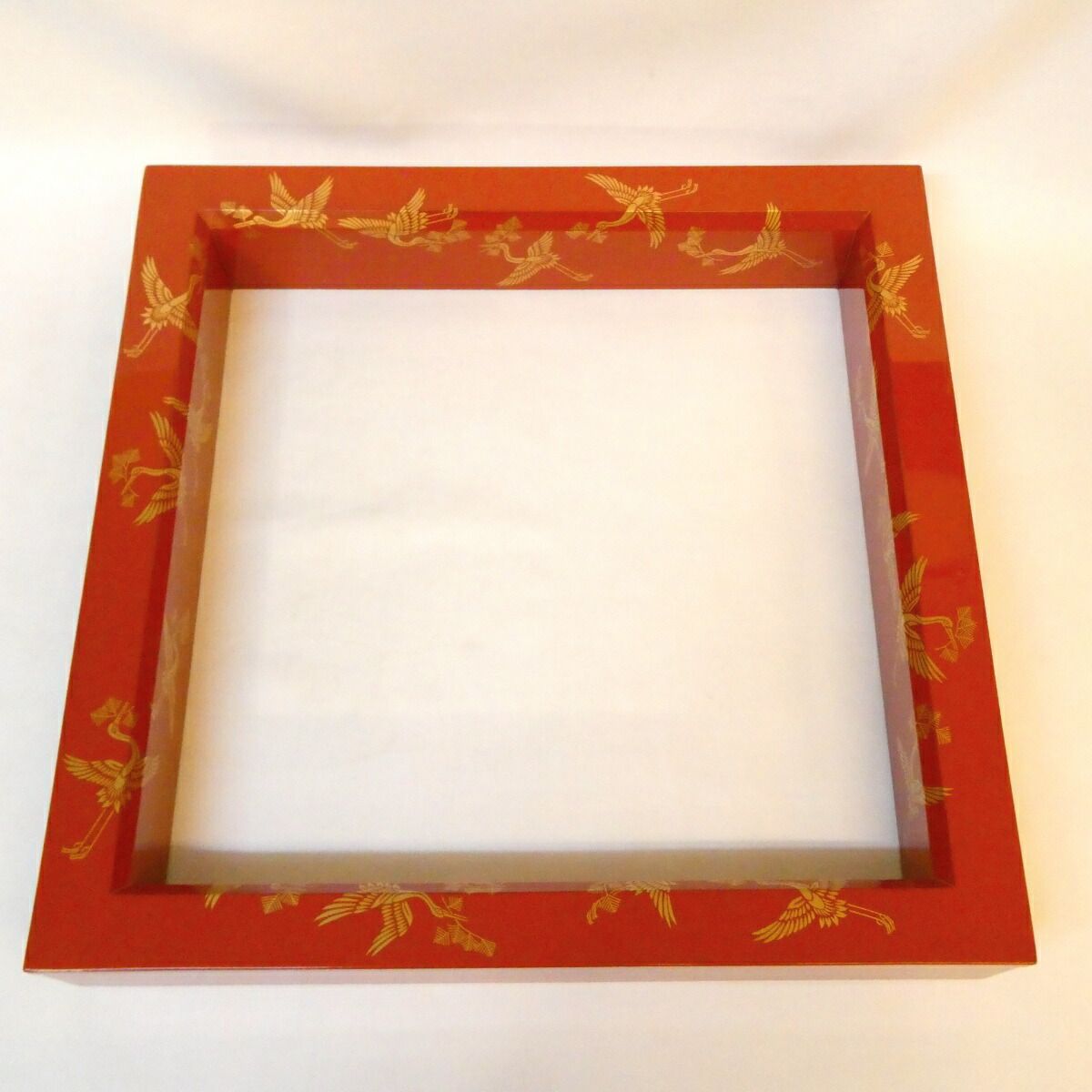 九月の特売品 加賀塗師 岡本陽斎作 松喰鶴蒔絵 朱塗炉縁 茶道具