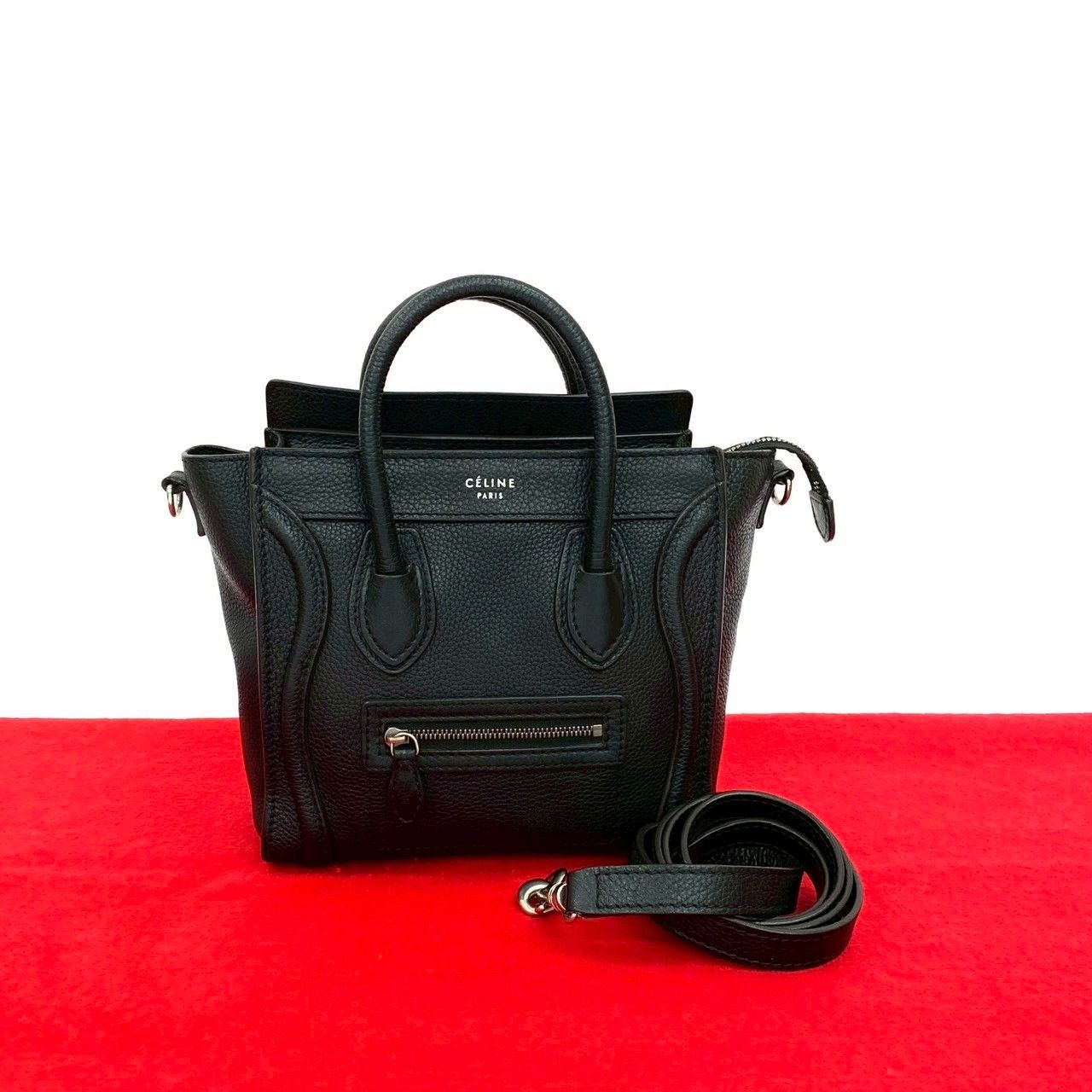 CÉLINE ブラックレザー　ラゲージナノ セリーヌ ラゲージ ナノ ブラック スムースレザー｜ブランド買取