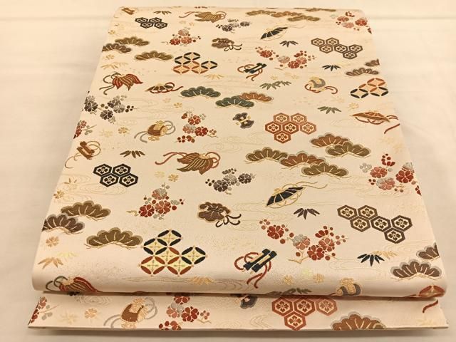 SO-536 袋帯 六通 正絹 石摺唐糸 人 動物 植物 ハイセンス 逸品 平和屋着物◎六通柄袋帯 唐織 宝尽くし 金糸 正絹 逸品