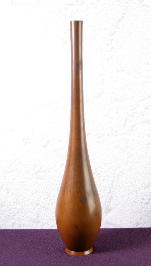 平安 秦蔵六造 青銅鶴首花入 高さ 28.2cm 共箱 茶道具 25c069