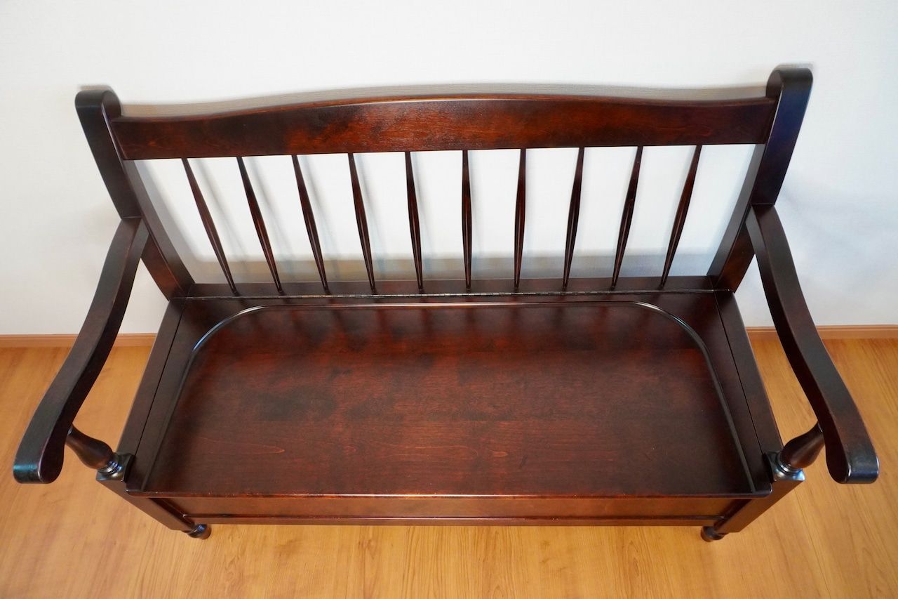 北海道民芸家具 絶版品 上品なデザインの収納付きベンチ(イス、収納箱