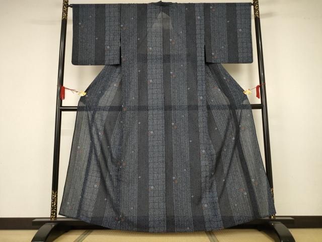 平和屋着物＊夏物 小紋 絽 枝花文 洗える着物 未使用 AAAZ6887st