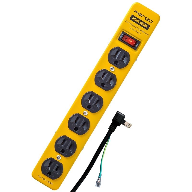 Fargo STEEL TAP 電源タップ スチール製 3ピン対応 アース線付き コード 壁掛け 固定 (イエロー， 6個口4m) 1