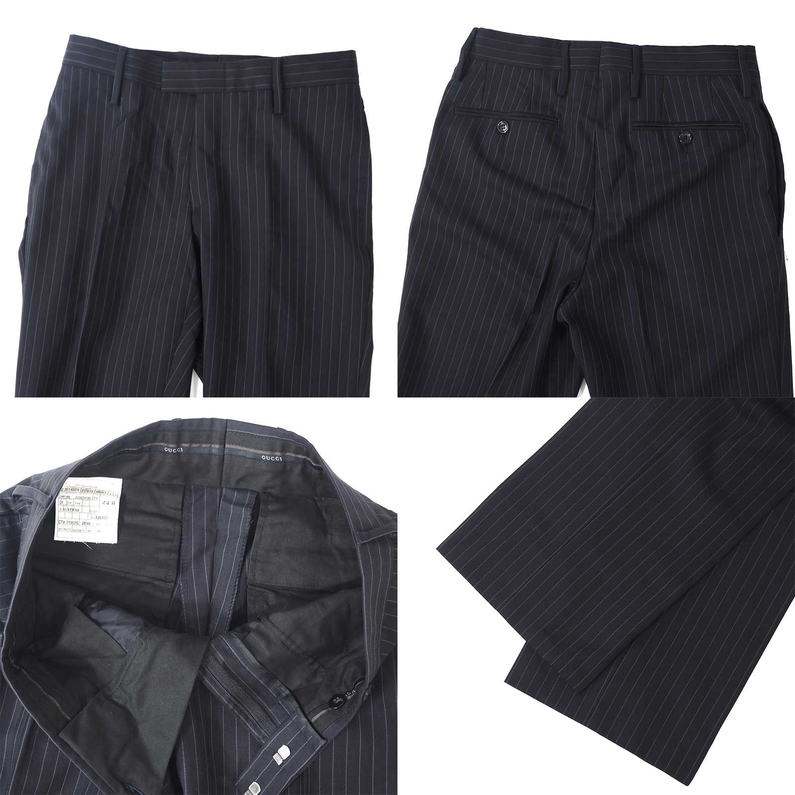 【トムフォード期】グッチ　ＧＵＣＣＩ　シルク　ブラックストライプスーツ 楽天市場】グッチ GUCCI トムフォード期 ウール スーツ セットアップ