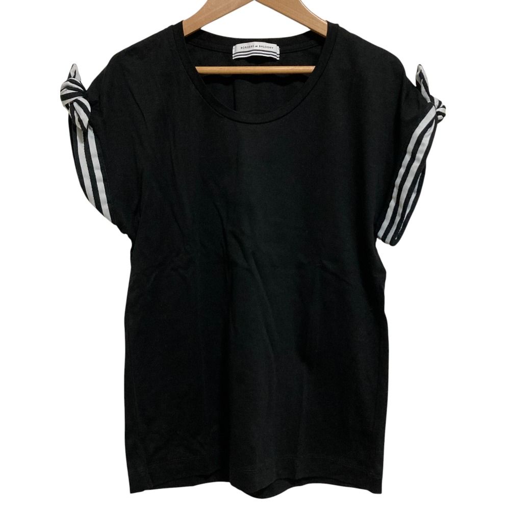 美品 BORDERS at BALCONY ボーダーズアットバルコニー RIBBON TEE リボン ショートスリーブ カットソー Tシャツ 36 ブラック レディース 古着 中古 美品 BORDERS at BALCONY ボーダーズアットバルコニー RIBBON