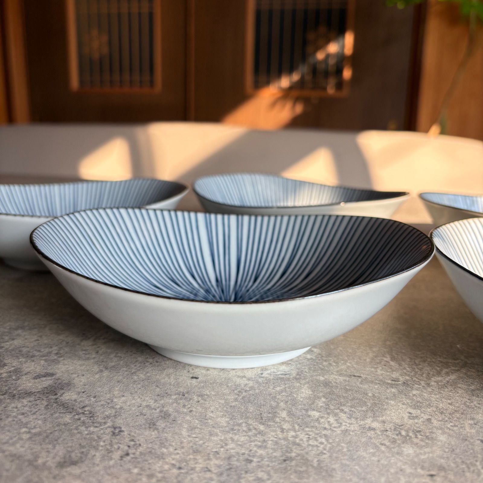 美濃焼 17cm 楕円鉢 五点セット 千筋十草柄 和食器 オーバル 楕円 青