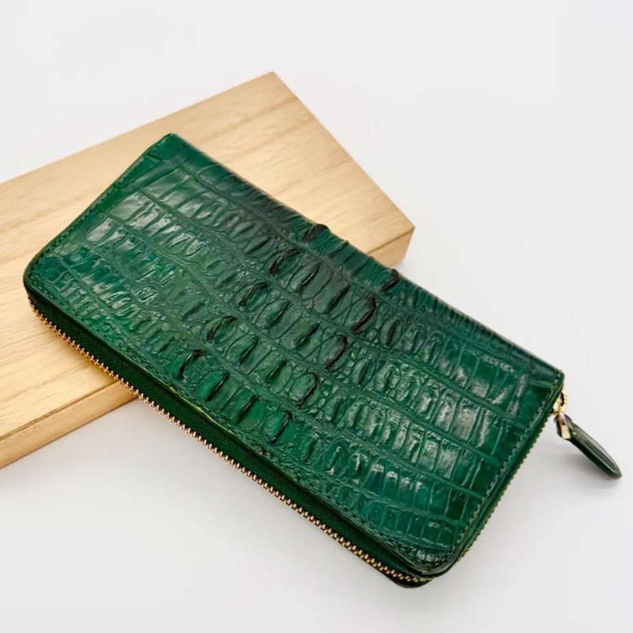 本革クロコダイル】グリーンカラー長財布 高級感溢れる上質デザイン 緑