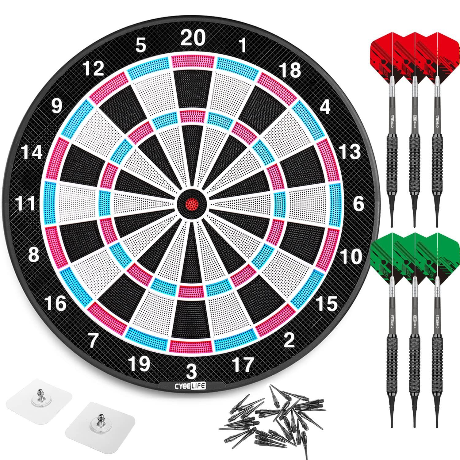 CyeeLife-ピンク ソフトダーツボード 18in Dartboard+6本の
