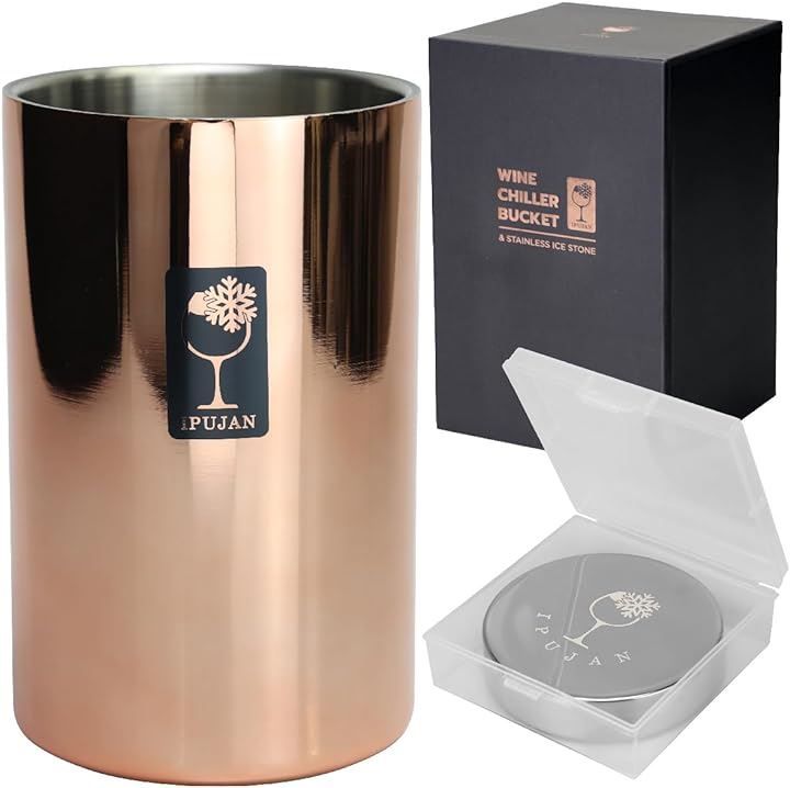 IPUJAN 正規品 WINE CHILLER BUCKET ワインクーラーシャンパンクーラー アイスストーン 5時間保冷 氷不要 断熱 二重構造