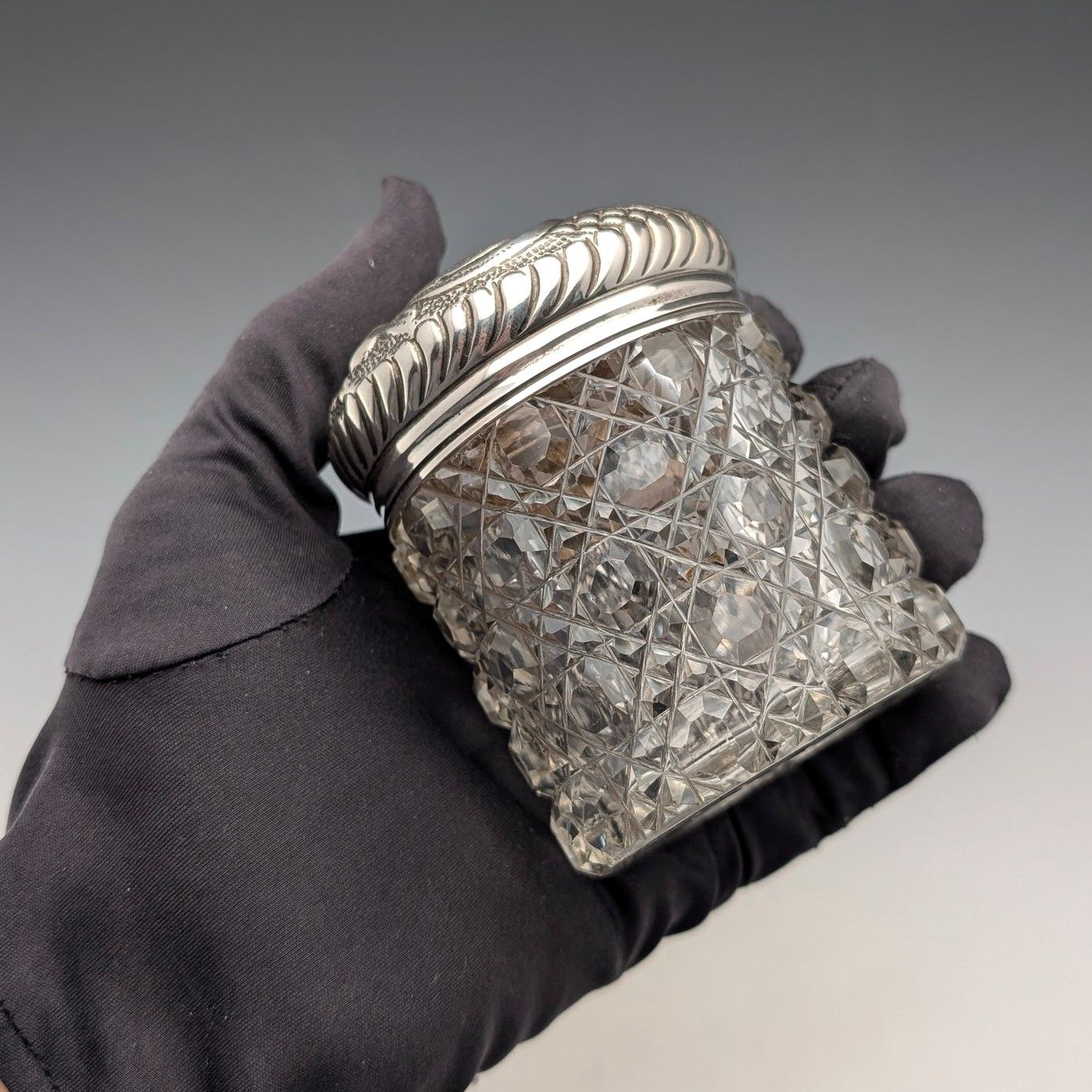 英国製 1904年 シルバー925 ガラス アンティーク 瓶 ジャー 小物入れ