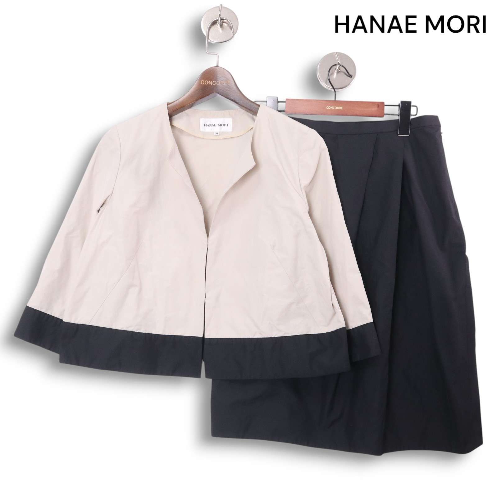 ★美品★ HANAE  MORIセットアップ　ジャケット　スカート38 HANAE MORI ハナエモリ 通年☆ バイカラー セットアップ ノー