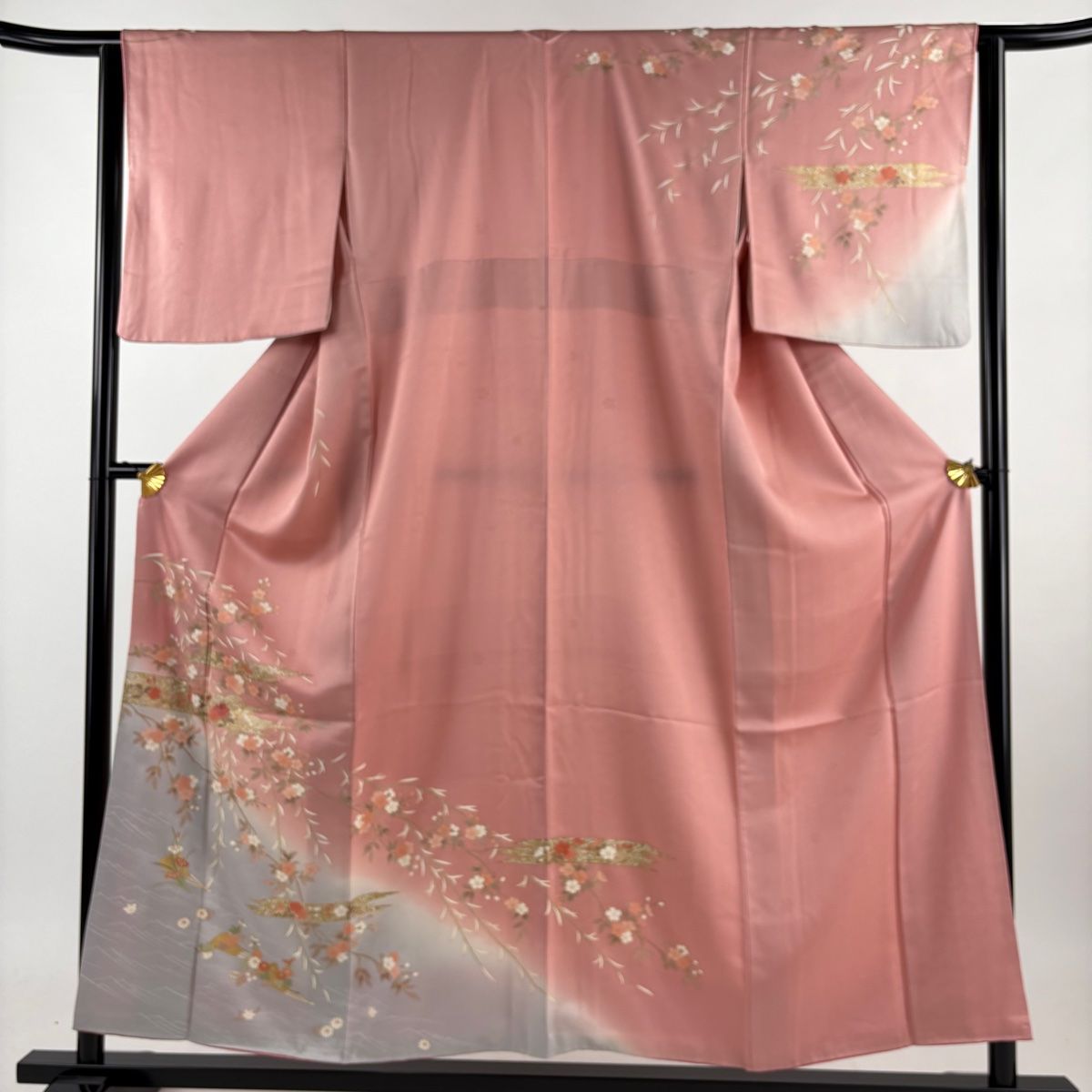 訪問着 身丈154.5cm 裄丈63cm S 袷 枝垂れ桜 霞 刺繍 金彩
