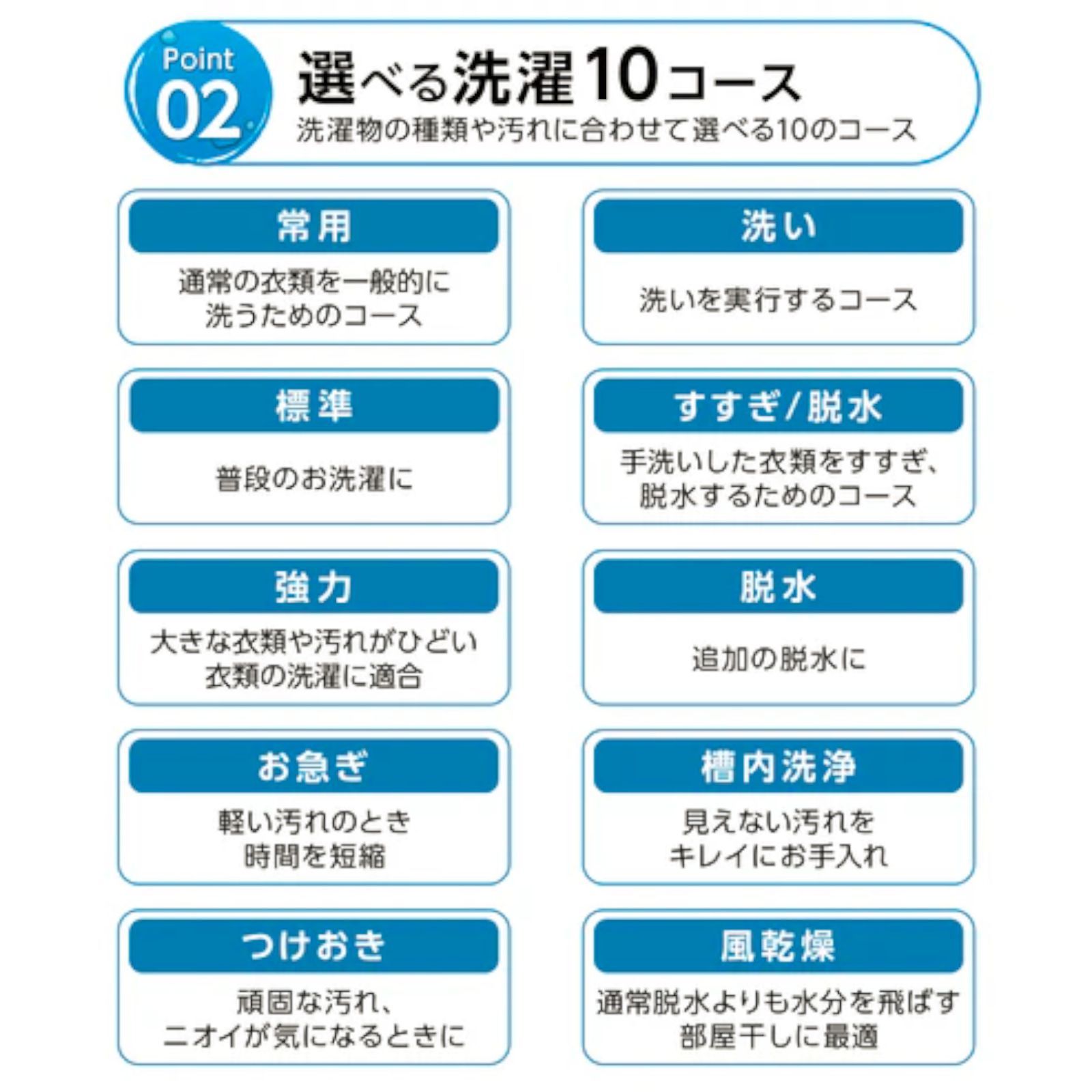 選べる洗濯10コース 予約タイマー機能