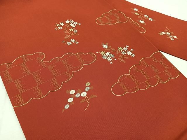 専用帯3176 ●高級 正絹 塩瀬 刺繍 駒刺繍 名古屋仕立て 名古屋帯葡萄唐草 アンティーク帯 名古屋帯 正絹 刺繍 塩瀬 大正ロマン 成人式