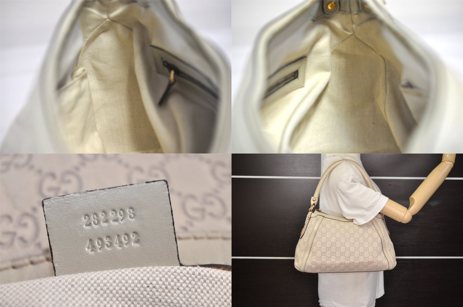 GUCCI グッチ GG型押しロゴ  ハンドバッグ   オフホワイトシマレザー GUCCI グッチ GG型押しロゴ ハンドバッグ オフホワイトシマ