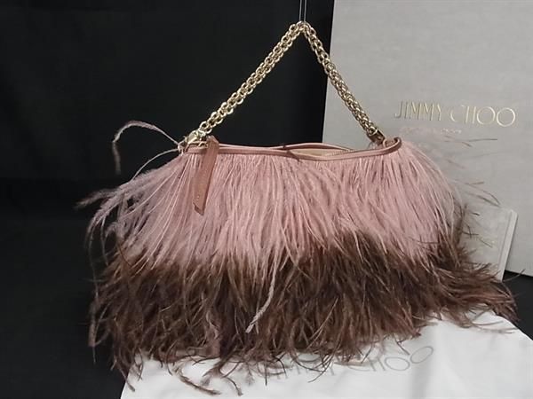 JIMMY CHOO ジミーチュウ フェザー×スエード ハンドバッグ ミニバッグ レディース ピンク系×ブラウン系 FN1678