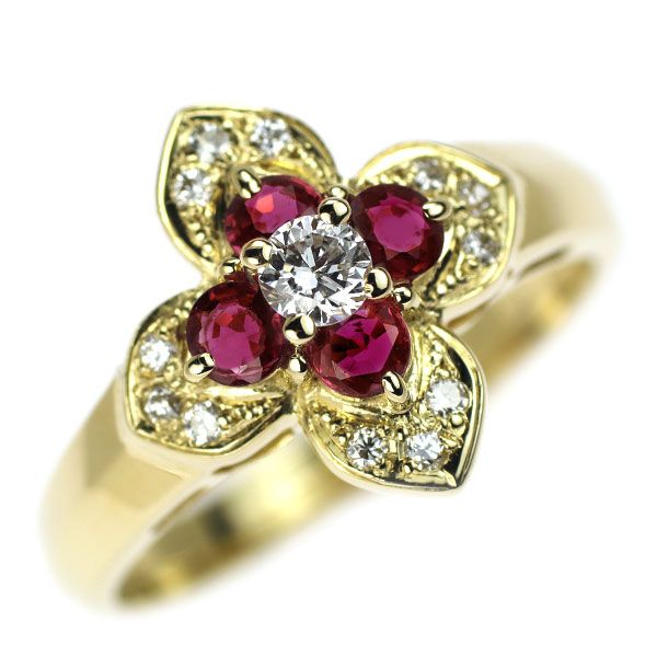 K18YG ルビー ダイヤモンド リング 0.47ct D0.18ct フラワー - メルカリ 