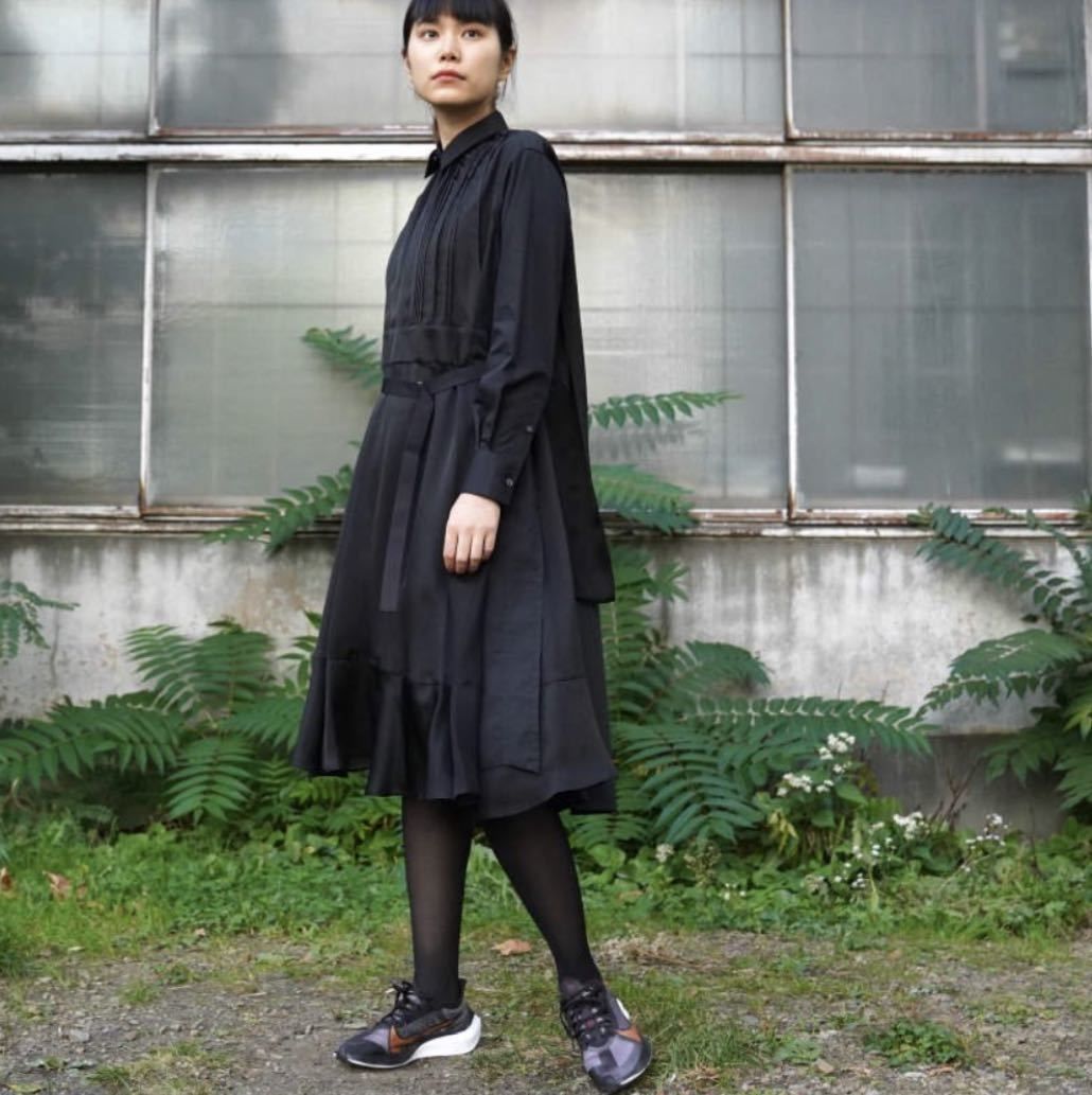 sacai　Suiting Mix Dress/半袖ワンピースM〜L　ドッキングNSSワンピース