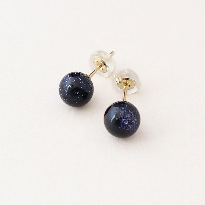 K18 ブルーゴールドストーン ラウンド 約5.5-6mm k18金スケルトンキャッチ付き スタッドピアス | 直結タイプ 18金