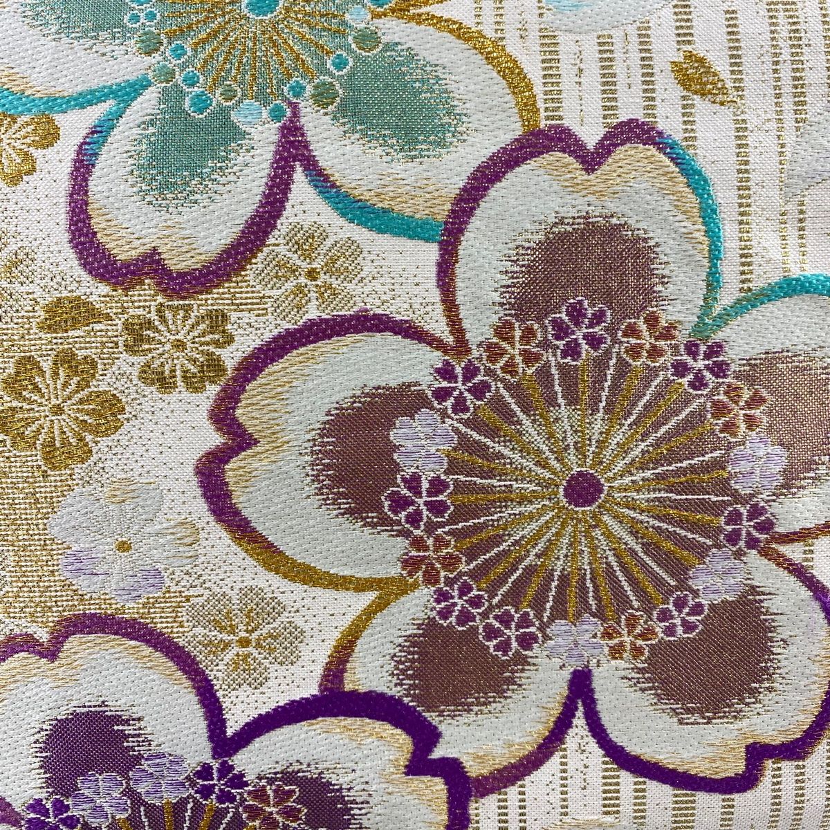 袋帯 秀品 振袖向き 桜 花びら 箔 金糸 クリーム 六通 正絹 USTAUSTRALIA_COM_AU