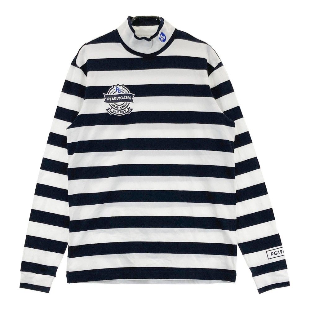サイズ：6 PEARLY GATES パーリーゲイツ  ハイネック 長袖Tシャツ ボーダー柄 ネイビー系 [240101443081] ゴルフウェア メンズ ストスト サイズ：6 PEARLY GATES パーリーゲイツ ハイネック 長袖Tシャツ