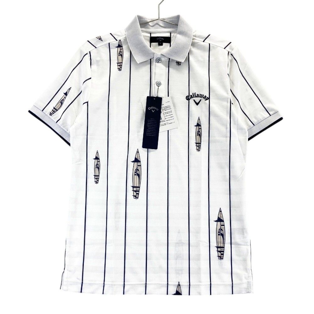 サイズ M CALLAWAY キャロウェイ 半袖ポロシャツ ストライプ柄 ホワイト系 240101437440 ゴルフウェア メンズ ストスト
