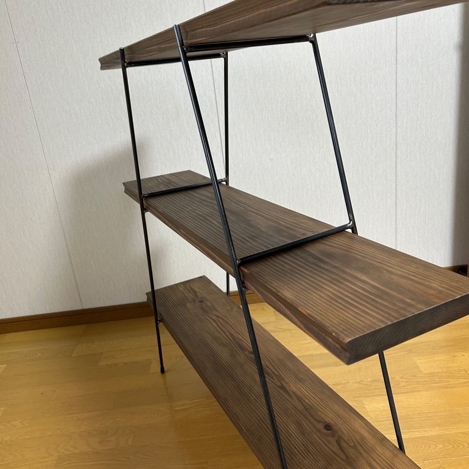 【カフェ板×アイアン】3段シェルフ｜古材風ジャコビーン仕上げ カフェ板×アイアン】3段シェルフ｜古材風ジャコビーン仕上げ