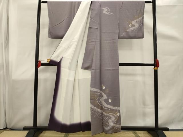平和屋着物□訪問着 絞り 刺繍 流水花文 金糸 金彩 正絹 逸品