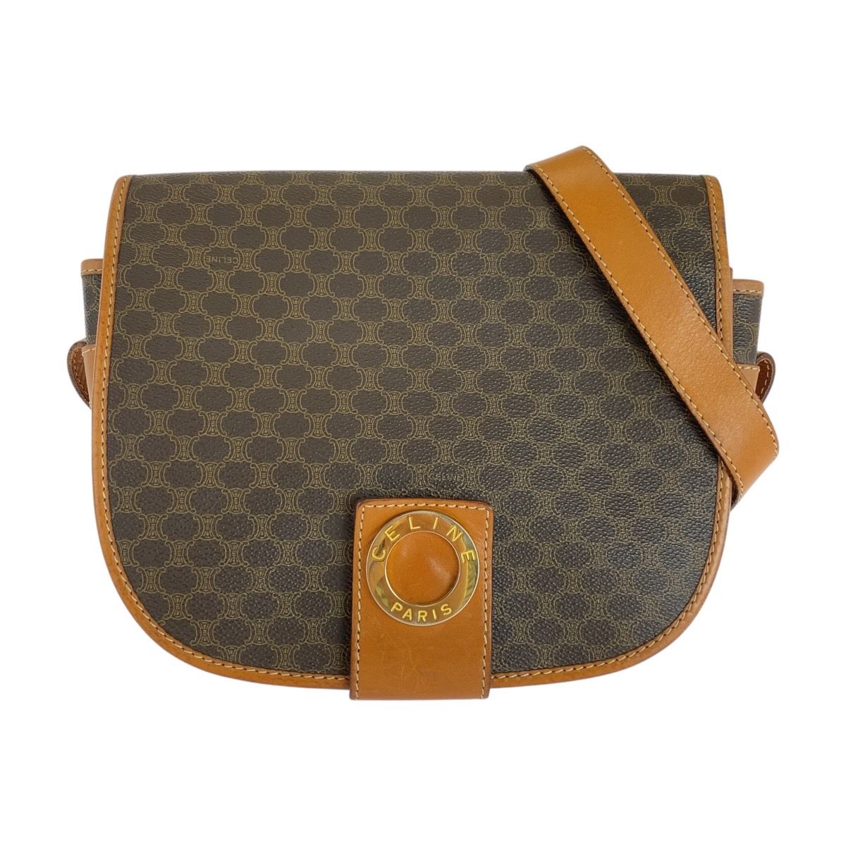 極 美品 セリーヌ マカダム 柄 サークル ロゴ 金具 レザー ショルダー