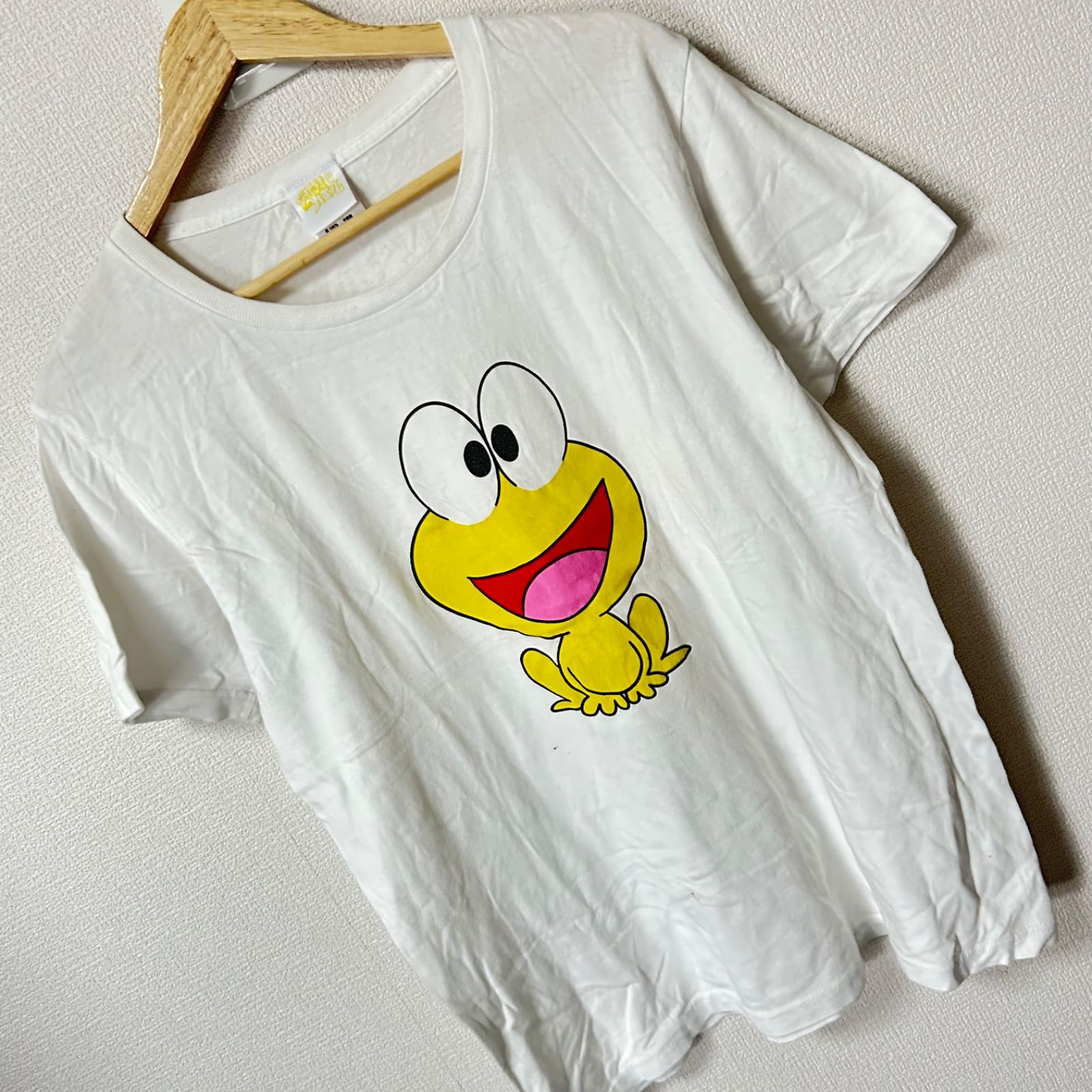 w^)b ど根性ガエル クルーネック 半袖Tシャツ ピョン吉 プリント 