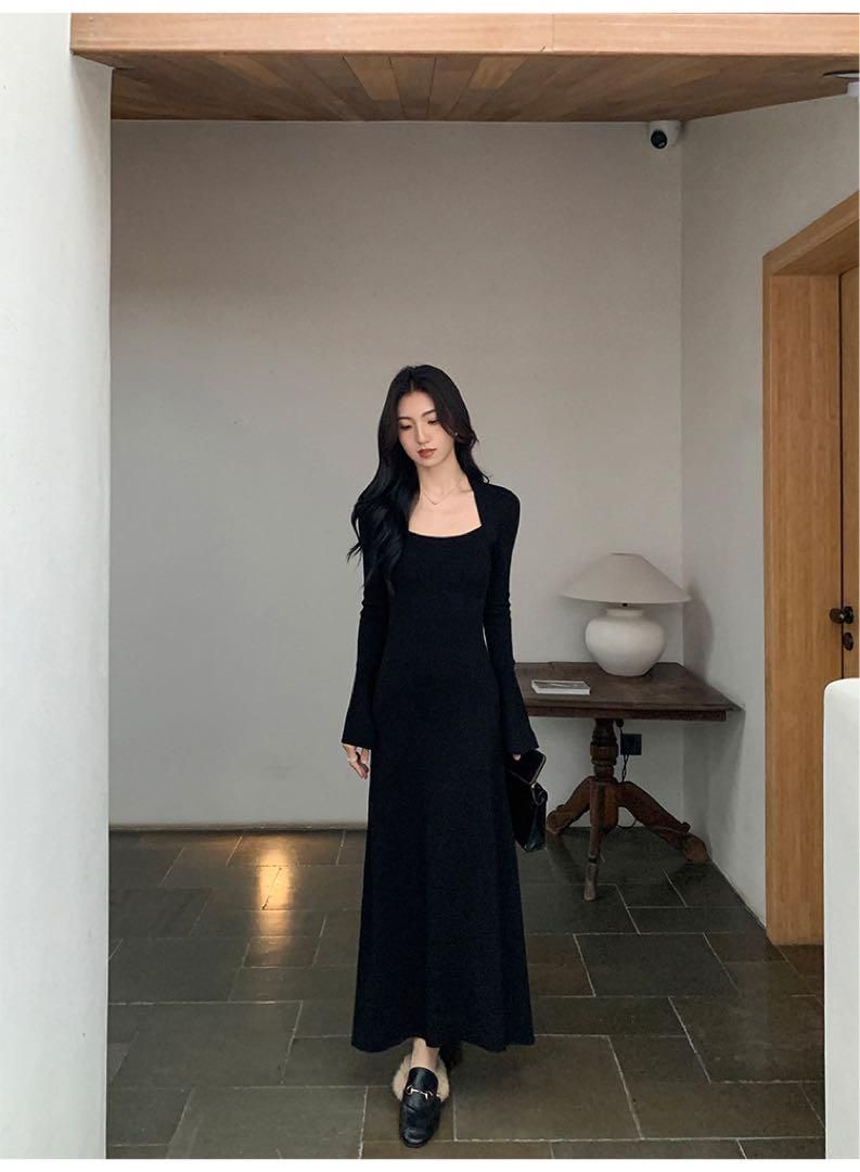 春のお出かけに 上品ロングニットワンピース