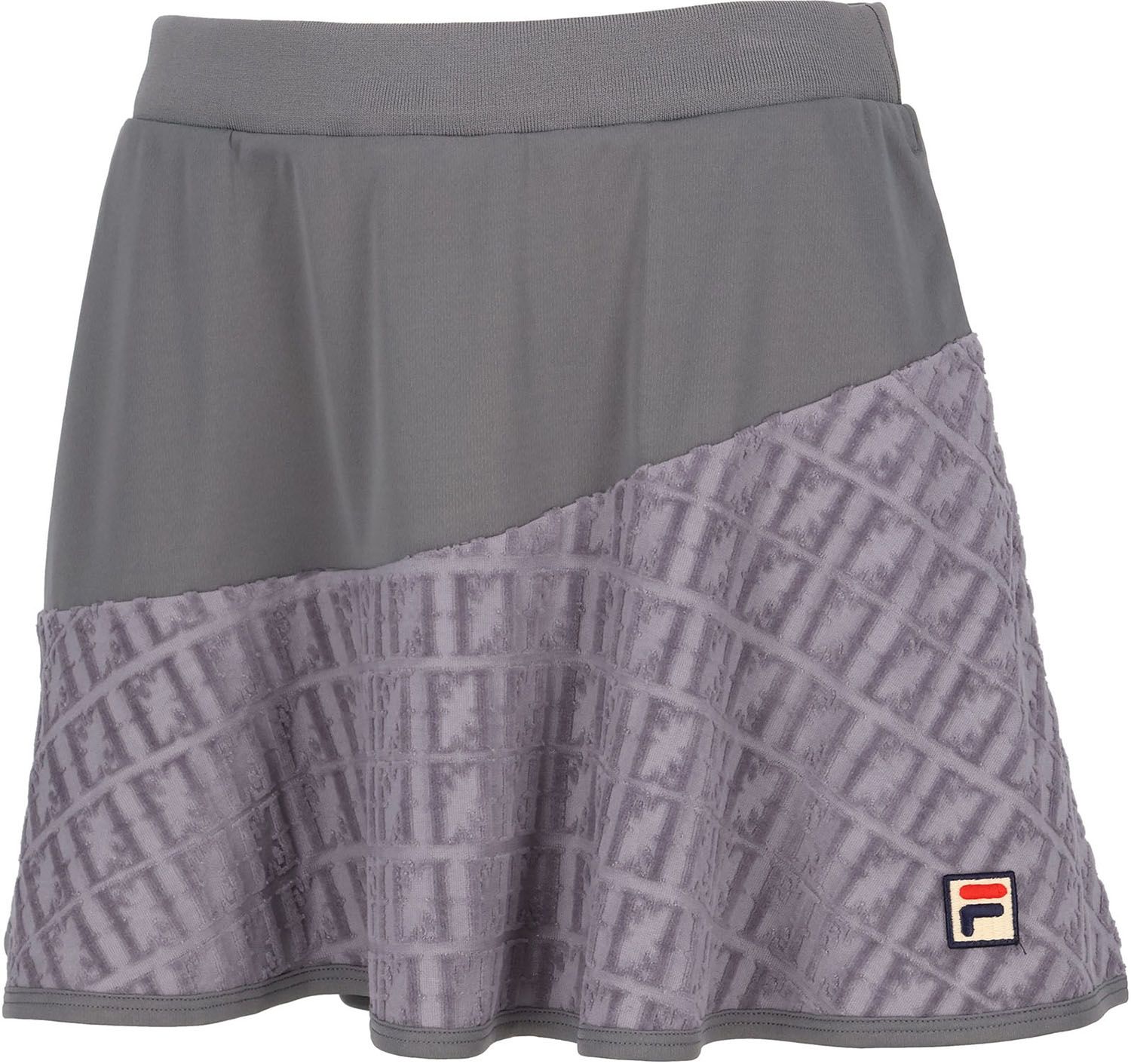 フィラ FILA テニス スコート レディース ウィメンズ 女性 大人 スカート ボトムス ウェア ロゴ ワンポイント ベロアジャガード アシンメトリー シック 部活動 クラブ スクール EL0252 08Z ブラック