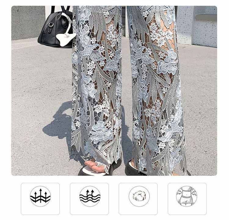 春 ワイドパンツ レースパンツ レース切り替え ジーンズ ワイド