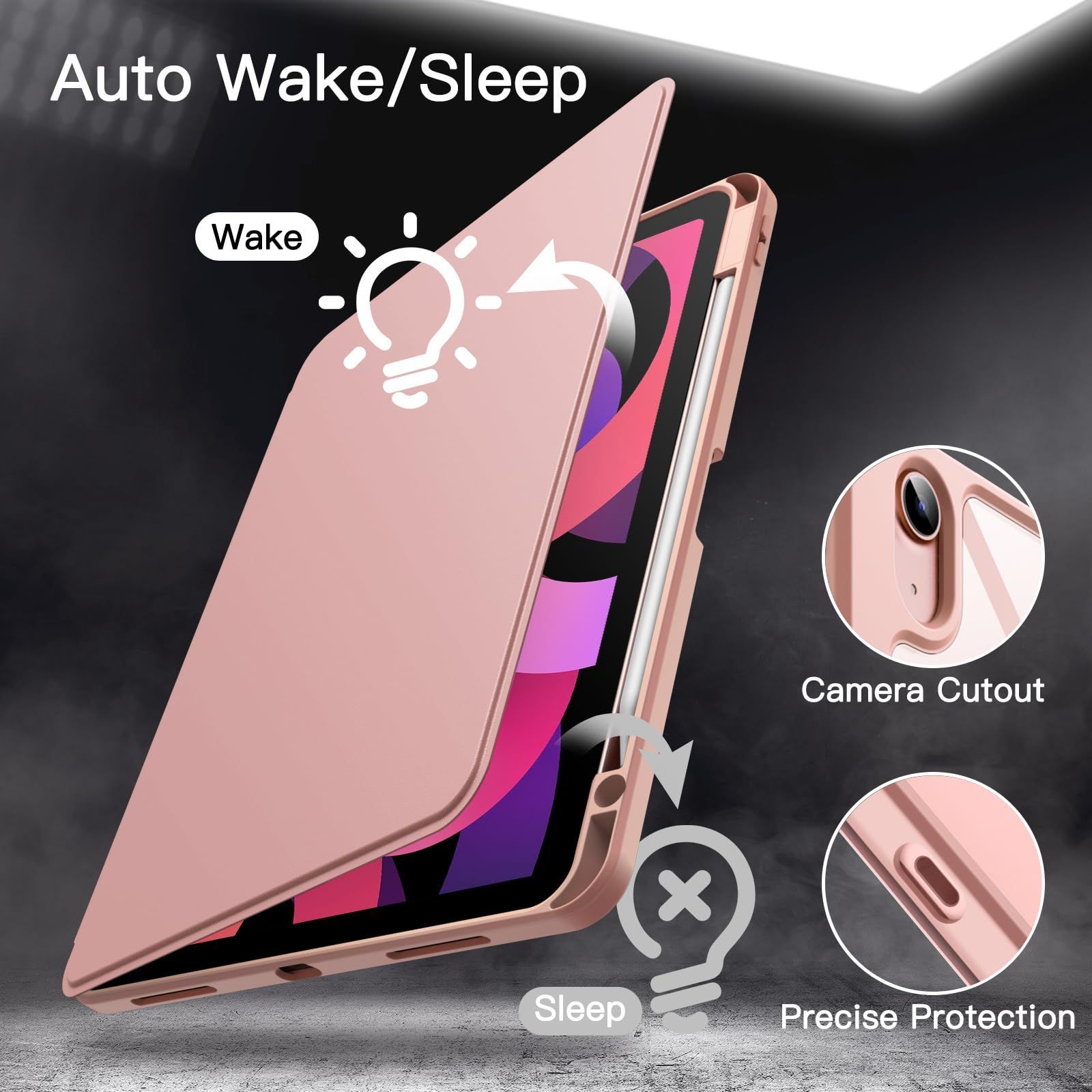 Air 5 4用 2025 2020 第5 4世代 10 9インチ iPad Pencilホルダー付き M 3 2 360°回転保護 11インチ スタンドカバー クリアバック 回転ケース 自動ウェイク