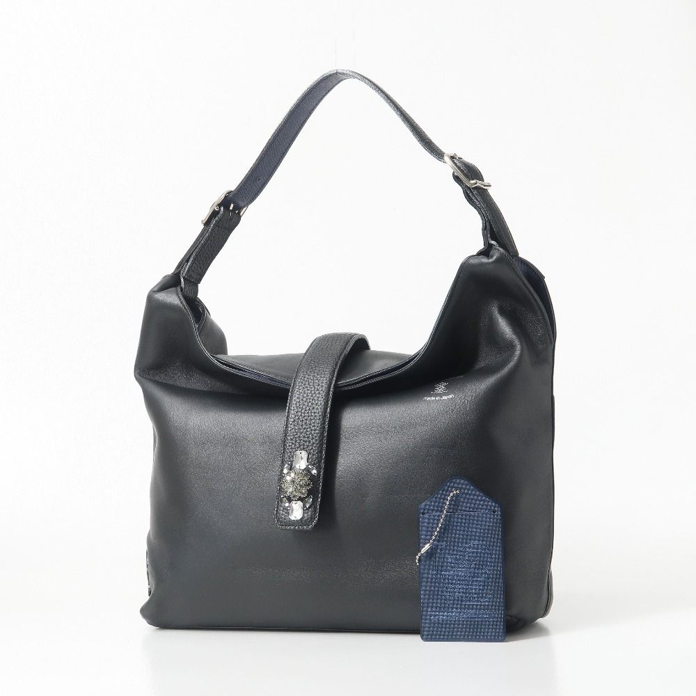 A.D.M.J. レザー ハンドバッグ　スワロフスキー　ショルダー 美品✨ADMJ レザー 2way ショルダー スワロフスキー ビジュー