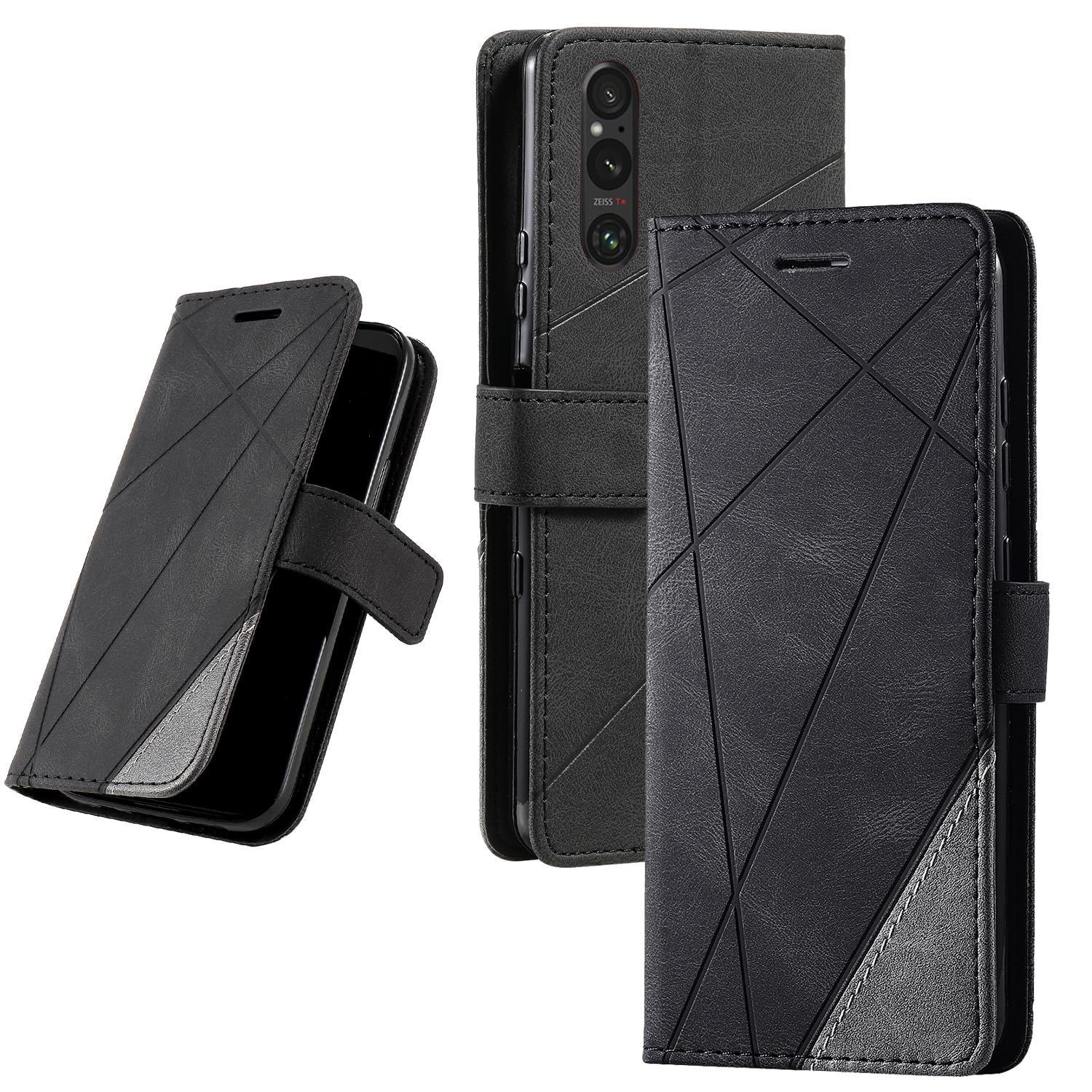 UnivoColors Sony Xperia 10 V(SO-52D/SOG11)手帳型ケース カード収納 スタンド機能 サイドマグネット TPUケース 軽量 ストラップ付き QI充電対応 横置き機能 防指紋 レンズ保護 全面保護(ブラック)