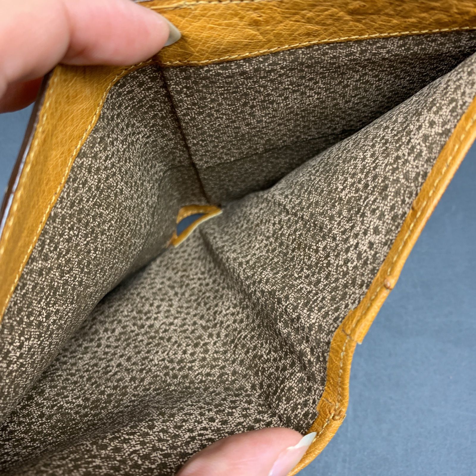 65 良品 Bag Liore バグリオ オーストリッチ ダチョウ革 本革 二つ折り 