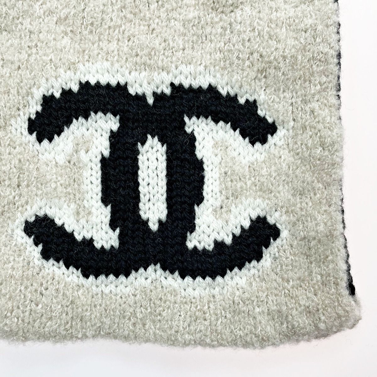 CHANEL シャネル マフラー アイボリー×ブラック ココマーク カシミヤ 