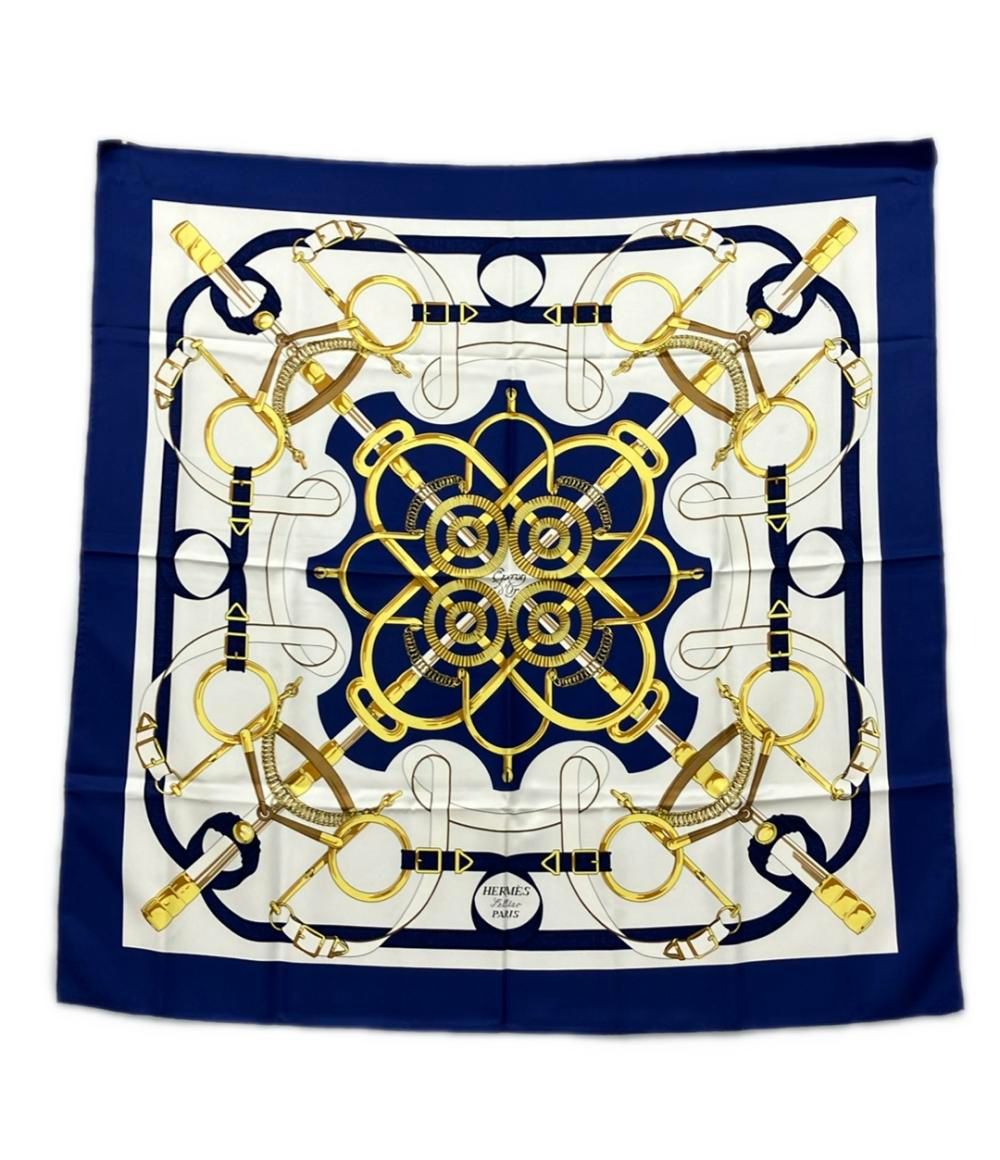 美品 エルメス スカーフ カレ90 シルク100% 黄金の拍車 Eperon d'Or