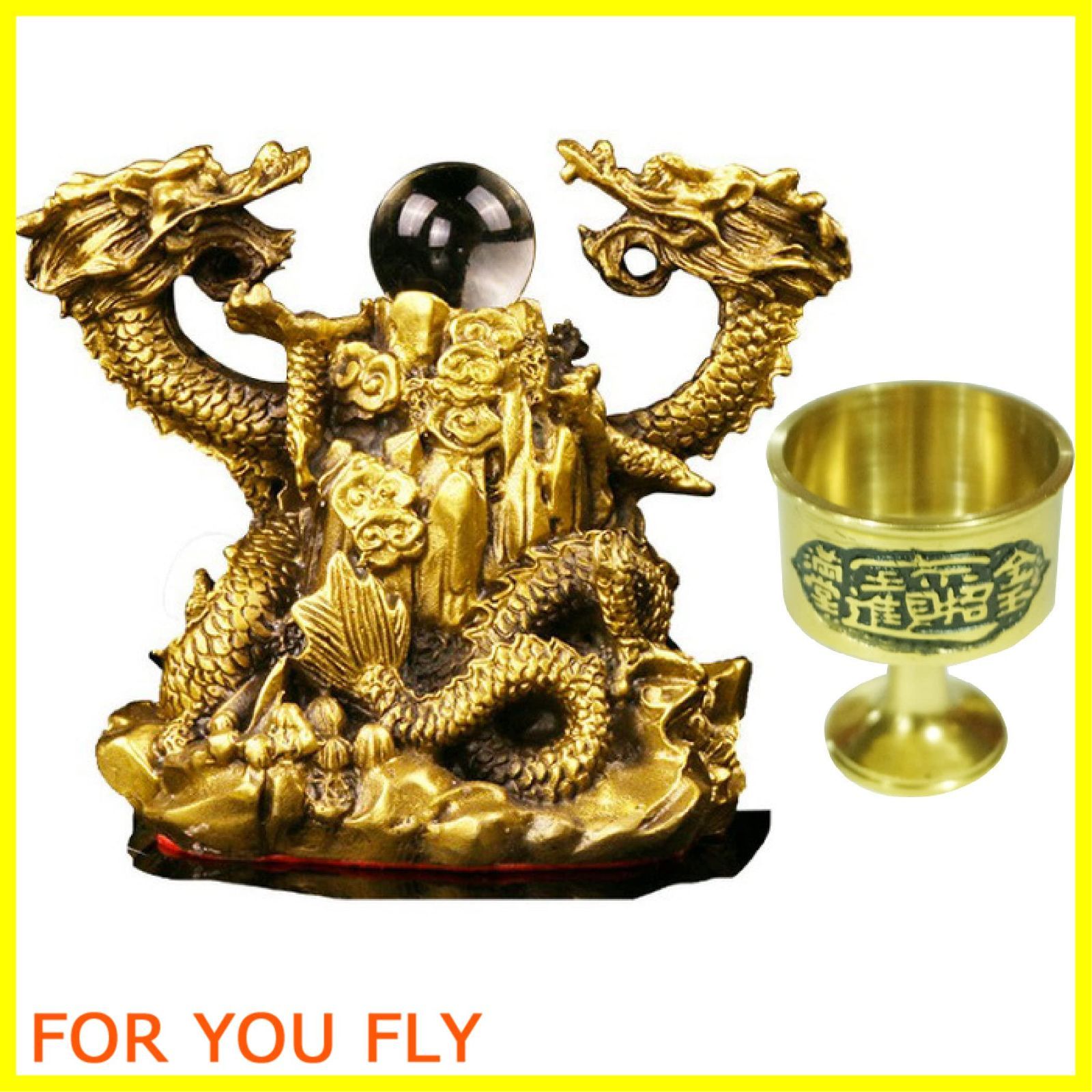 新着商品 Felimoa 双龍 風水 龍の置物 銅製 水晶 玄関インテリア 縁起物 お守り 金運 水杯付属