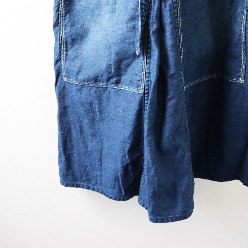 小麦デニムのエプロンドレス 加工