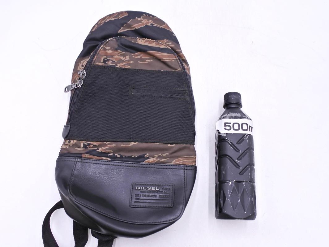 DIESEL ディーゼル レザーバッグ ブラック DIESEL ディーゼル レザー 切替 迷彩 ボディ バッグ 黒x茶