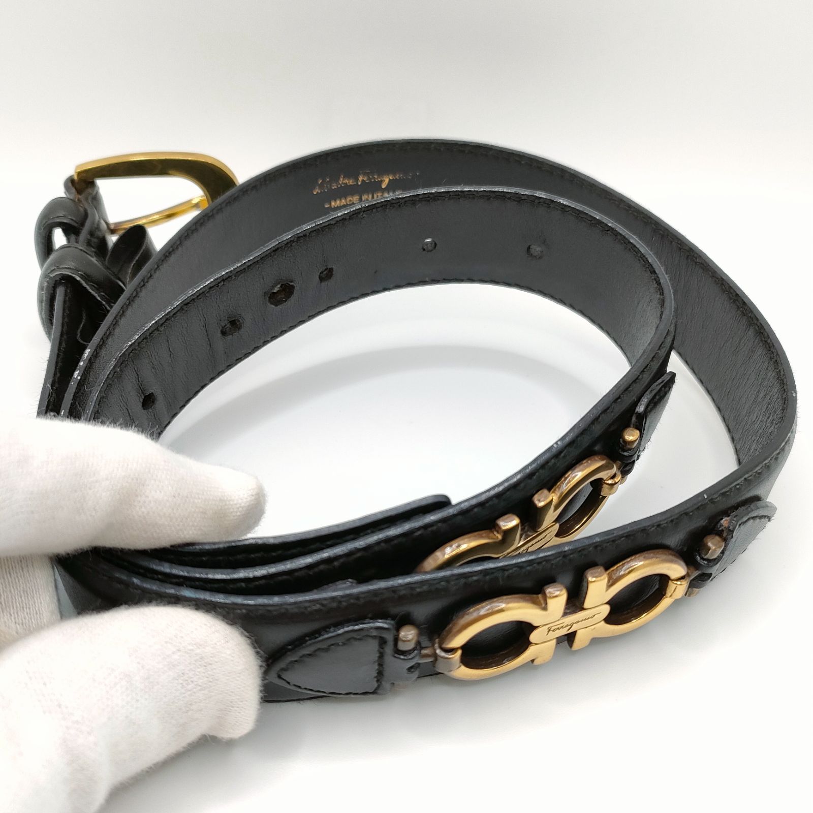 正規品★フェラガモ★FERRAGAMO★ダブルガンチーニ★レザーベルト Salvatore Ferragamo 表記サイズ 32 ベルト ダブルガンチーニ
